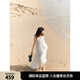 ELLE【淺白月光】白色拼接花邊吊帶連衣裙女2025夏新款海邊沙灘裙 白色 S
