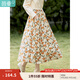 茵曼（INMAN）2025春季女新款田園復古印花彈力松緊腰遮肉A字半身裙18314120 黃綠色 S