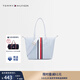 TOMMY HILFIGER【輕便大容量】25春夏女裝拼色織帶通勤手提單肩托特包04114 淺藍色C1O OS