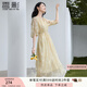 香影通勤黃色連衣裙女2025夏秋新款簡(jiǎn)單大方氣質(zhì)泡泡袖印花中長(zhǎng)裙 黃花 S 155/80A/85-95斤