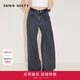 MISS SIXTY【環(huán)保丹寧】進口牛仔面料 牛仔褲女復(fù)古黑灰色高腰顯瘦直筒褲 黑灰 23