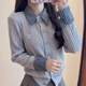 KAHTOP2025春秋新款學(xué)院風(fēng)POLO領(lǐng)假兩件拼接針織衫女毛衣開(kāi)衫WTC 復古麻花刺繡灰色 S 建議【85-95】斤