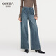 歌莉婭加絨牛仔褲女冬季2025新款寬松闊腿褲高腰長(cháng)褲子1CSCCD06C 75U牛仔藍 24