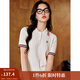 茵曼學(xué)院風(fēng)撞色POLO領(lǐng)針織衫2025夏季女裝新款簡(jiǎn)約通勤短袖上衣 淺杏色 M