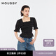 moussy 女裝新品甜美森系春游方領(lǐng)泡泡袖襯衫女028HSZ30-0561 020黑色 M 00002