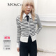 MO&Co.針織開(kāi)衫雙開(kāi)頭拉鏈小高領(lǐng)短款可機洗綿羊毛混紡條紋紅色 黑白條色-第1批 M 165