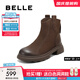 百麗（Belle）復(fù)古擦色時(shí)裝靴女2025冬新商場(chǎng)同款真皮粗跟短靴E5S1DDD5預(yù)售 啡色 38