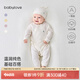 babylove新生兒連體衣純棉春秋季初生嬰兒哈衣純色系帶睡衣和尚服居家爬服 奶白 59cm
