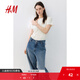 H&M女裝T恤2025秋季新款圓領(lǐng)美式休閑簡(jiǎn)約寬松棉質(zhì)短袖上衣1270848 白色 M 165/96
