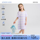 愛(ài)慕兒童家居服女童孩零碳蘭精莫代爾短袖睡裙夏季接觸涼感睡衣紫條紋170