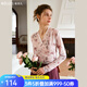 Olrain歐芮兒法式V領(lǐng)長(cháng)袖T恤女春裝新款暈染彈力網(wǎng)紗上衣 茶紅色 M