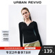 UR【HOT】2025秋季新款女裝撞色假兩件拼接修身T恤UWJ450109 黑色 M