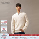 Calvin KleinJeans秋冬男士休閑通勤ck刺繡V領(lǐng)絞花純棉打底衫針織衫J326795 YBI-牛乳白 L
