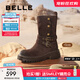 百麗（Belle）厚底增高西部靴女2025冬季新款復古絨面雙飾扣中筒靴B2824DZ5預售 咖色 37