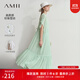 AMII女裝2025夏季仙氣浪漫抽繩綁帶荷葉擺長(cháng)款雪紡衫女一衣多 淺綠 XL