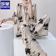 羅蒙（ROMON）睡衣女春秋季綿綢清冷感新國風(fēng)家居服可外穿簡(jiǎn)約慵懶風(fēng)棉綢套裝夏 晚秋 MZS2306 均碼 T碼 150-180斤可穿