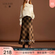三彩2025冬季新款格紋半身裙毛邊A字裙毛呢長(cháng)裙復古M