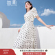 香影（xiangying）泡泡袖連衣裙女2025夏裝新款萊賽爾天絲碎花高腰法式方領裙子 米色 S