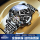 冠琴（GUANQIN）手表男機械表瑞士品質(zhì)防水夜光全自動(dòng)多功能雙日歷高檔商務(wù)男表 全黑鈦金屬 終生保 41mm
