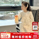圖圖小象女童連衣裙2025秋新款兒童蕾絲提花泡泡袖裙子公主裙 杏色 130