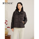YINER音兒專(zhuān)選2025冬季新款法式短款假兩件羊毛針織領(lǐng)拼接羽絨服 深咖 M