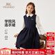 英氏（YEEHOO）女童連衣裙兒童裙子中大童裝長(cháng)裙學(xué)院風(fēng)娃娃領(lǐng)秋裝 深藍色 160