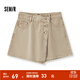 森馬（Semir）森柔牛仔|森馬牛仔褲女不對稱(chēng)裙褲甜酷小眾夏季個(gè)性寬松短褲高街 咖色調00355 L