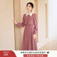 香影粉色假兩件連衣裙女長(cháng)袖2025秋冬新款正肩收腰法式溫柔中長(cháng)裙 粉紅 S
