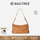 BAGTREE【明星同款】包包樹(shù)奶盒包植鞣皮單肩斜挎腋下通勤Hobo枕頭女士包 焦糖色-中號【磁吸拉鏈款】 高級小眾