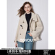 初語(yǔ)簡(jiǎn)約編織感毛呢外套女2024秋冬新款立領(lǐng)牛角扣短大衣 米杏色 L
