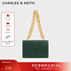 CHARLES&KEITH方格鏈條單肩斜挎小方包包女包生日禮物CK2-80782007 Dark Green深綠色 M
