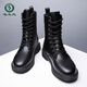 啄木鳥(niǎo)馬丁靴男2026春季新款英倫工裝高幫機車(chē)皮靴增高黑色長(cháng)筒棉皮鞋男 黑色 38