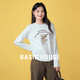 Basic House/百家好韓版小熊印花T恤秋冬褶皺收腰設計感白色上衣 白色 M
