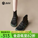 快樂(lè )瑪麗（J&M）板鞋女2025秋季新款休閑高幫百搭魔術(shù)貼防滑厚底增高單鞋樂(lè )福鞋女 黑色 37