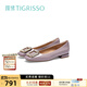 蹀愫（TIGRISSO）【有錢(qián)鉆】新款方頭芭蕾風(fēng)禮物平底鞋舒適夏季小皮鞋女單鞋 深灰紫色牛漆皮革 37 235mm