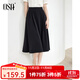 歐莎（OSA）夏季中長(cháng)款半身裙微胖遮肉高級感a字傘裙小個(gè)子高腰顯瘦職業(yè)裙子 黑色 L