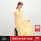 范思藍恩法式復古翻領(lǐng)短袖襯衫連衣裙女2025夏裝新款高腰A字裙子 黃色 M