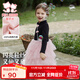 富羅迷女童連衣裙春季新中式亮片網(wǎng)紗裙兒童國風(fēng)盤(pán)扣裙子 黑/粉色 140