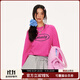 Mmlg【竹節(jié)棉】長袖t恤女男秋新款經(jīng)典logo印花250g重磅紋理體恤上衣 玫紅色 S