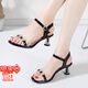 紅蜻蜓紅蜻蜓涼鞋女2025夏季新款時(shí)尚百搭高跟鞋一字帶細跟水晶中跟女鞋 黑色 35