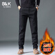 班尼路（Baleno）S&K男士休閑褲2025秋冬新款商務(wù)直筒長(cháng)褲子修身彈力中年加絨長(cháng)褲 黑色 加絨 34 【腰圍二尺七】