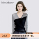 MeetMetro瑪依爾撞色修身毛針織衫女2025秋季新款V領(lǐng)顯瘦套頭毛衣 灰黑拼色【現貨閃電發(fā)】 S