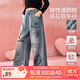 ASK JUNIOR趣味涂鴉牛仔褲兒童褲子2025秋直筒褲女童運動(dòng)休閑長(cháng)褲 藍色 150