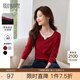 熙世界（sllsky）假兩件新年紅色t恤女2025春季新款顯瘦長(cháng)袖內搭打底衫上衣 櫻桃紅 L