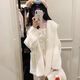 DALEY MODE開(kāi)衫毛衣女2025新款韓系氛圍軟糯中長(cháng)款外套慵懶風(fēng)連帽針織衫女 白色 S 70-80斤
