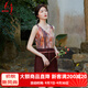 天意TANGY夏季款民族風(fēng)原創(chuàng)設(shè)計(jì)桑蠶絲V領(lǐng)印花無(wú)袖拼接連衣裙 8016 XL