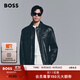 BOSS博斯【羊皮革】男士新款斜紋布襯里上蠟皮衣夾克 001-黑色 2XL