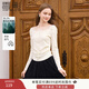 香影長(cháng)袖一字肩t恤女米色2025秋季新款氣質(zhì)網(wǎng)紗拼接顯瘦絕美上衣 米色 X851236 S