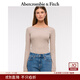 Abercrombie & Fitch女裝25春夏美式辣妹性感莫代爾羅紋圓領(lǐng)打底長(cháng)袖T恤139-5303 淺卡其色 M (165/96A)