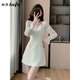 她芙（tafu）品牌女裝法式復古小香風(fēng)連衣裙女2025春秋新款顯瘦收腰a字裙子 杏色 M